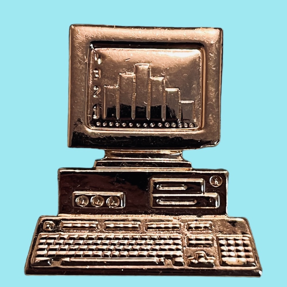 Retro AJC Gold V 80s Computer Brooch